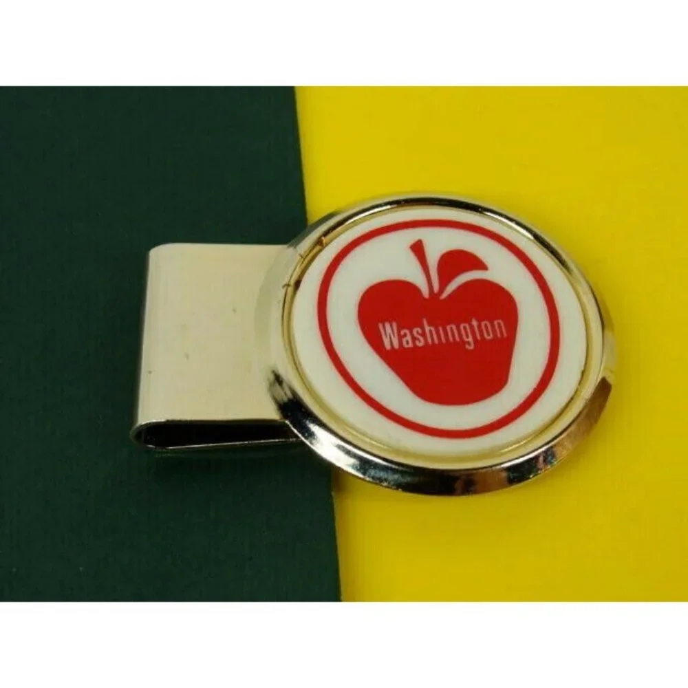 Money Clip Stainless Steel Washington Apples Advertisement Cash Holder Silver